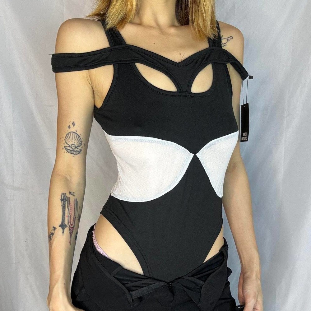 Black and white mesh patchwork